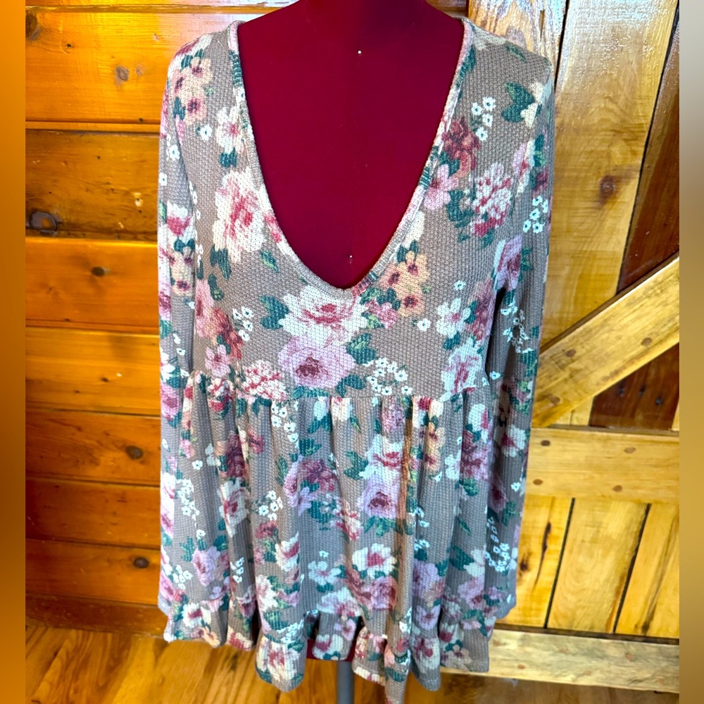 LAVENDER JAY NWOT FLORAL WAFFLE PRINT TUNIC LARGE💙